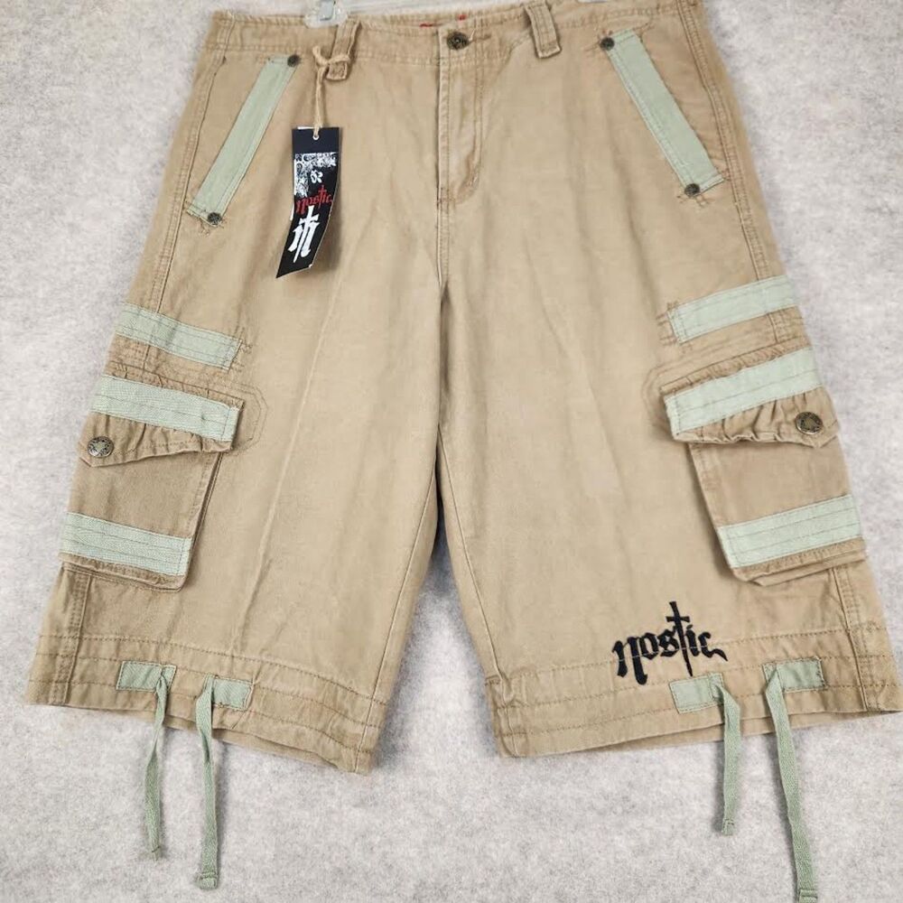 Y2K 2000s NOST Cargo Shorts Baggy Jim Jones Tan Size 34 Trendy Skater Streetwear